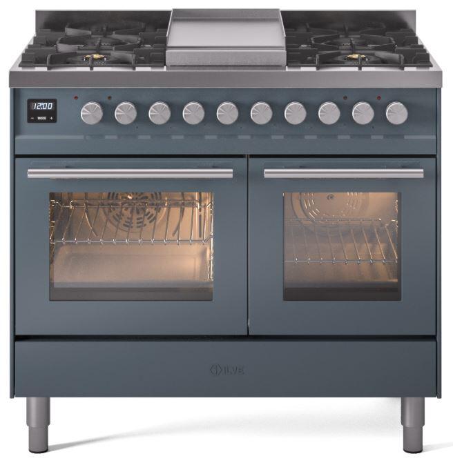 Ilve UPD40FWMPBG Professional Plus Ii 40 Inch Dual Fuel Natural Gas Freestanding Range In Blue Grey With Trim