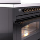 Ilve UPI366NMPBKB Nostalgie Ii 36 Inch Electric Freestanding Range In Glossy Black With Bronze Trim