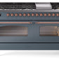 Ilve UP60FNMPBGP Nostalgie Ii 60 Inch Dual Fuel Natural Gas Freestanding Range In Blue Grey With Copper Trim