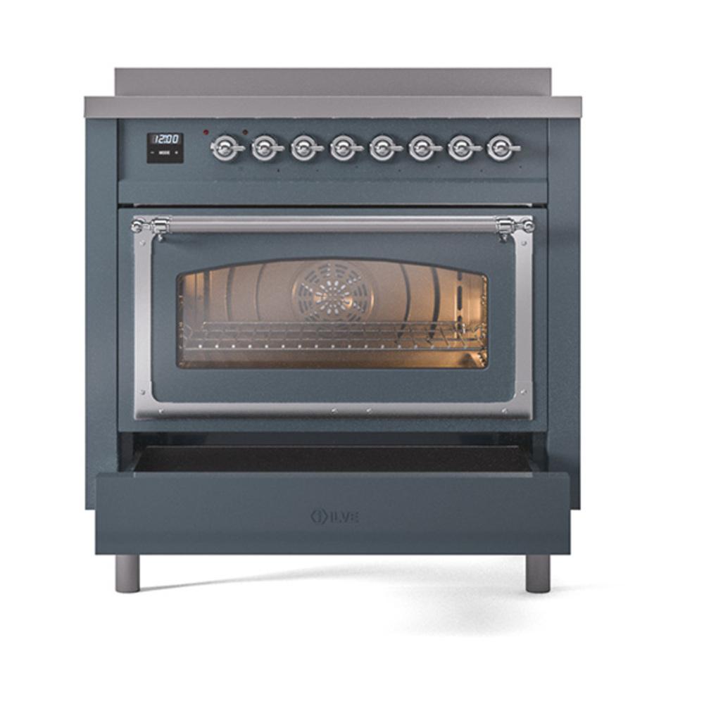 Ilve UNI366NMPBGC Ilve Uni366Nmpbgc Nostalgie Ii Noblesse 36" Induction Range (Triple Glass Door, Blue Grey, Chrome)