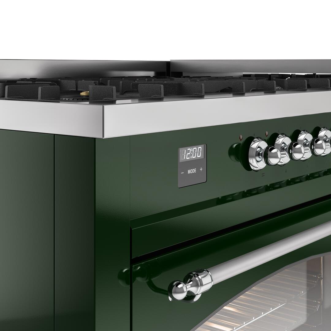 Ilve UP60FNMPEGC Nostalgie Ii 60 Inch Dual Fuel Natural Gas Freestanding Range In Emerald Green With Chrome Trim