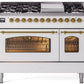 Ilve UP48FNMPWHGLP Nostalgie Ii 48 Inch Dual Fuel Liquid Propane Freestanding Range In White With Brass Trim