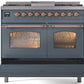 Ilve UPD40FNMPBGP Nostalgie Ii 40 Inch Dual Fuel Natural Gas Freestanding Range In Blue Grey With Copper Trim