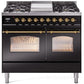 Ilve UPD40FNMPBKG Nostalgie Ii 40 Inch Dual Fuel Natural Gas Freestanding Range In Glossy Black With Brass Trim