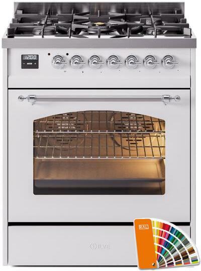 Ilve UP30NMPRACLP Nostalgie Ii 30 Inch Dual Fuel Liquid Propane Freestanding Range In Ral Custom Color With Chrome Trim