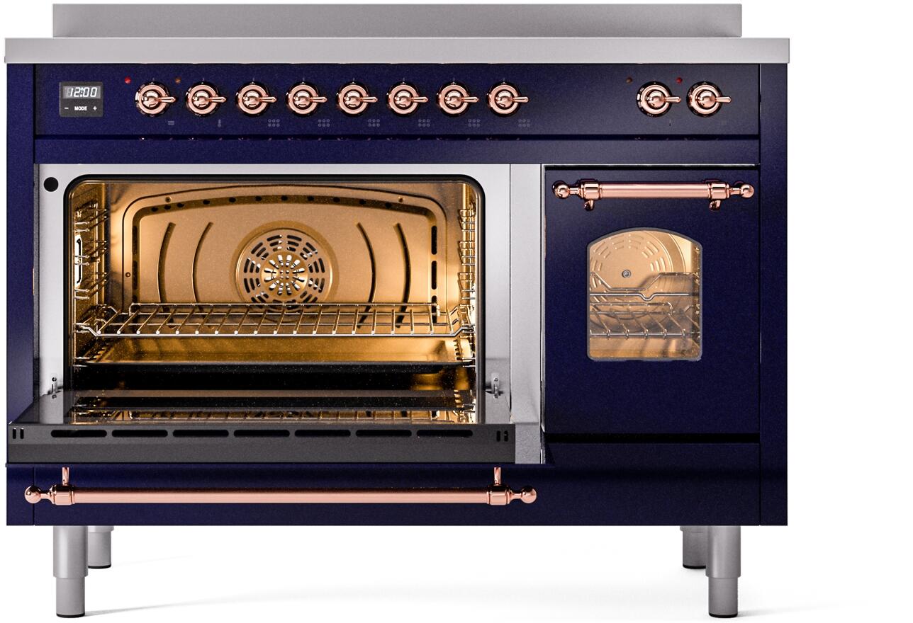 Ilve UPI486NMPMBP Nostalgie Ii 48 Inch Electric Freestanding Range In Blue With Copper Trim