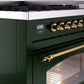 Ilve UP48FNMPEGG Nostalgie Ii 48 Inch Dual Fuel Natural Gas Freestanding Range In Emerald Green With Brass Trim