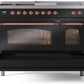 Ilve UP48FSNMPBKPLP Nostalgie Ii 48 Inch Dual Fuel Liquid Propane Freestanding Range In Glossy Black With Copper Trim