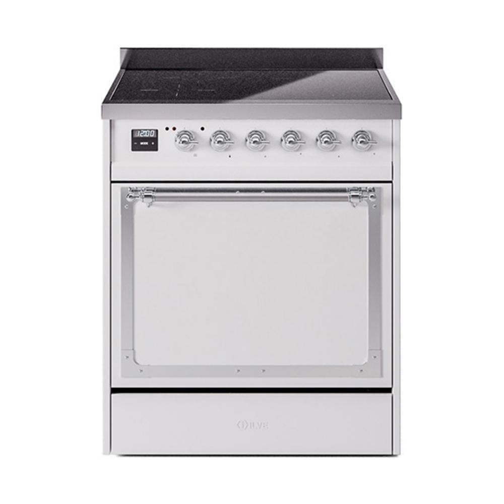 Ilve UNI304QNMPWHC Ilve Uni304Qnmpwhc Nostalgie Ii Noblesse 30" Induction Range (Solid Door, White, Chrome)