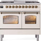 Ilve UPD40FNMPAWB Nostalgie Ii 40 Inch Dual Fuel Natural Gas Freestanding Range In Antique White With Bronze Trim