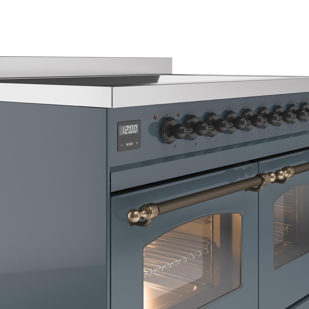 Ilve UPDI406NMPBGB Nostalgie Ii 40 Inch Electric Freestanding Range In Blue Grey With Bronze Trim