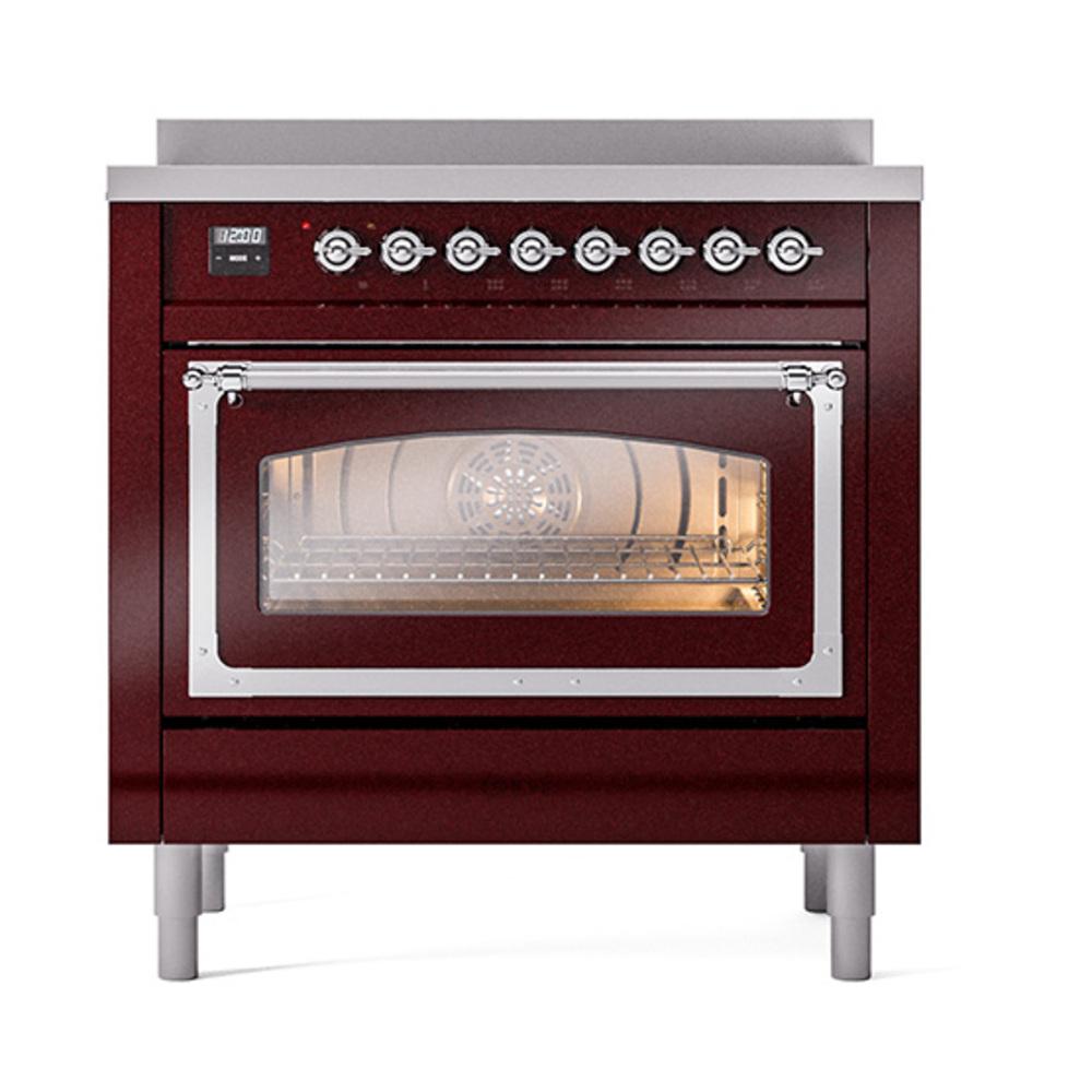 Ilve UNI366NMPBUC Ilve Uni366Nmpbuc Nostalgie Ii Noblesse 36" Induction Range (Triple Glass Door, Burgundy, Chrome)