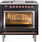 Ilve UP36FNMPBKP Nostalgie Ii 36 Inch Dual Fuel Natural Gas Freestanding Range In Glossy Black With Copper Trim