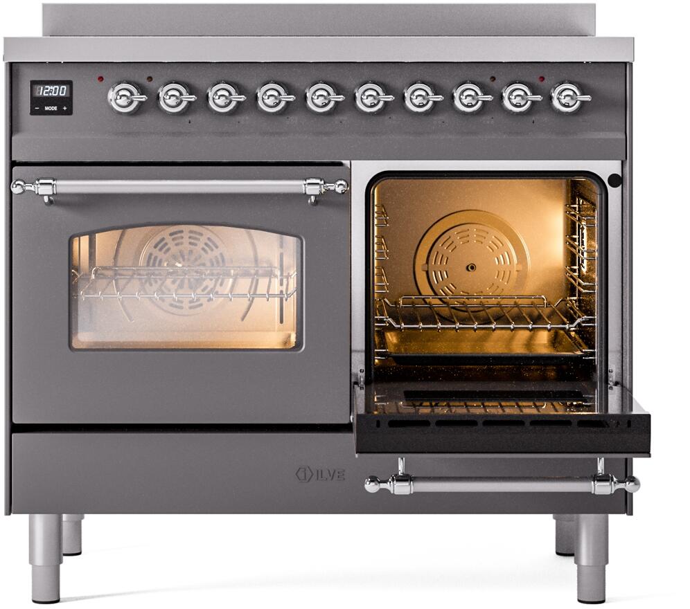 Ilve UPDI406NMPMGC Nostalgie Ii 40 Inch Electric Freestanding Range In Matte Graphite With Chrome Trim