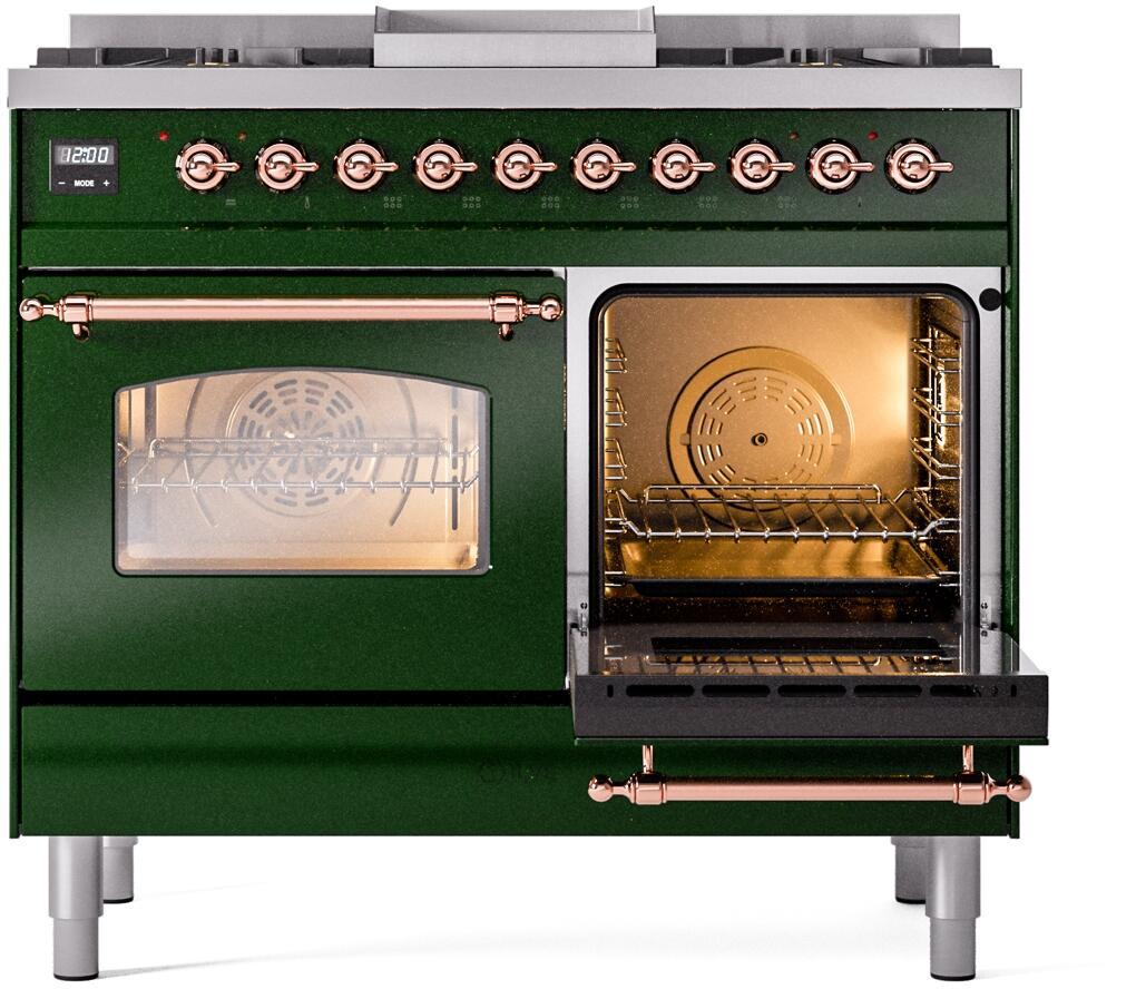 Ilve UPD40FNMPEGPLP Nostalgie Ii 40 Inch Dual Fuel Liquid Propane Freestanding Range In Emerald Green With Copper Trim