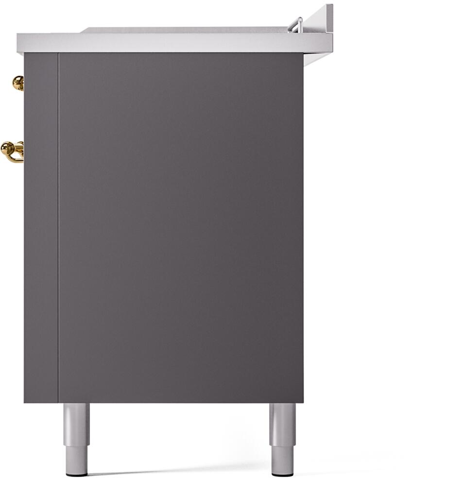 Ilve UP60FSNMPMGG Nostalgie Ii 60 Inch Dual Fuel Natural Gas Freestanding Range In Matte Graphite With Brass Trim