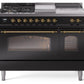 Ilve UP48FSNMPBKGLP Nostalgie Ii 48 Inch Dual Fuel Liquid Propane Freestanding Range In Glossy Black With Brass Trim