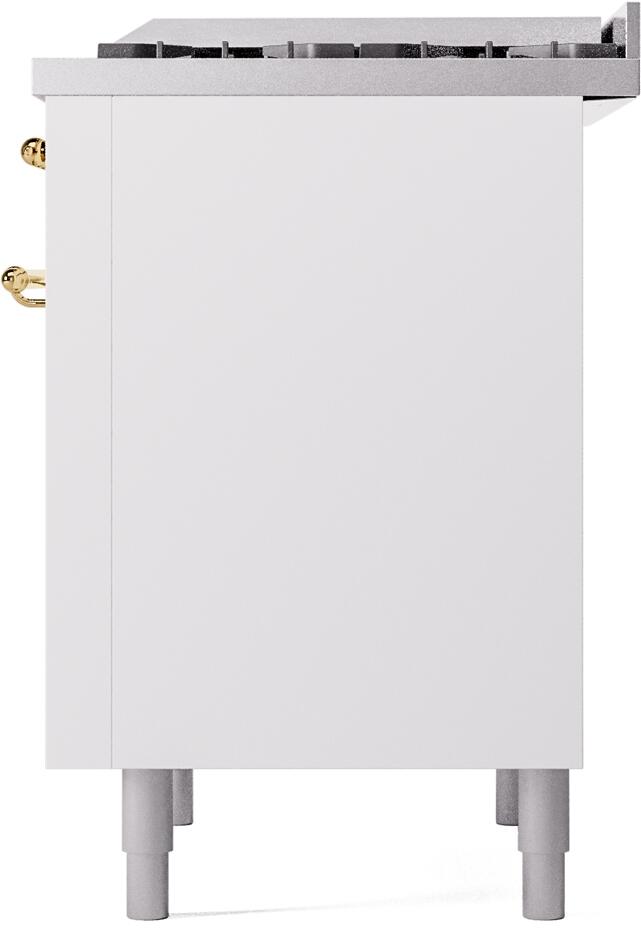 Ilve UP36FNMPWHGLP Nostalgie Ii 36 Inch Dual Fuel Liquid Propane Freestanding Range In White With Brass Trim