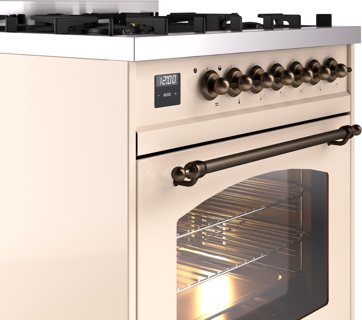 Ilve UP30NMPAWBLP Nostalgie Ii 30 Inch Dual Fuel Liquid Propane Freestanding Range In Antique White With Bronze Trim