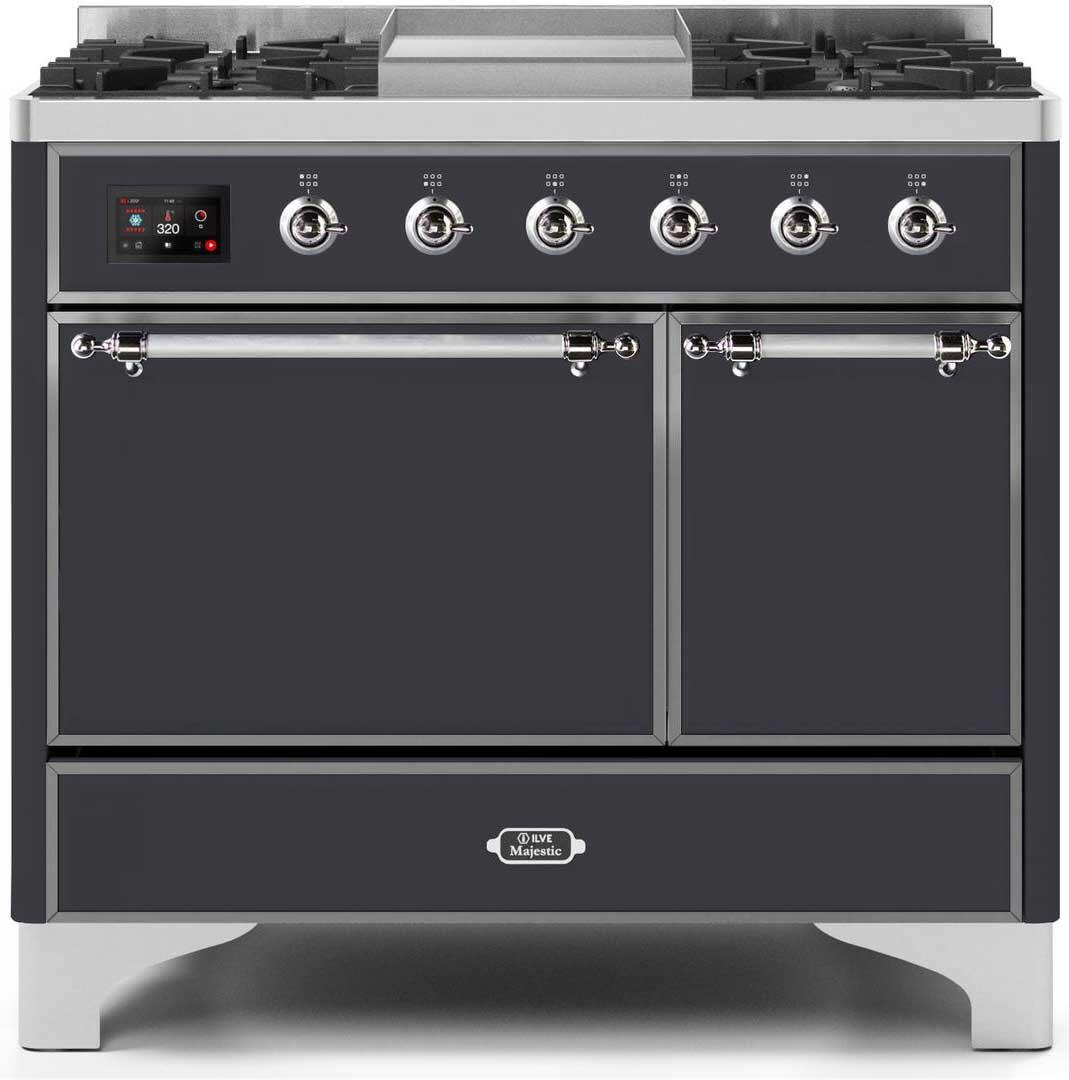 Ilve UMD10FDQNS3MGC Majestic Ii 40 Inch Dual Fuel Natural Gas Freestanding Range In Matte Graphite With Chrome Trim