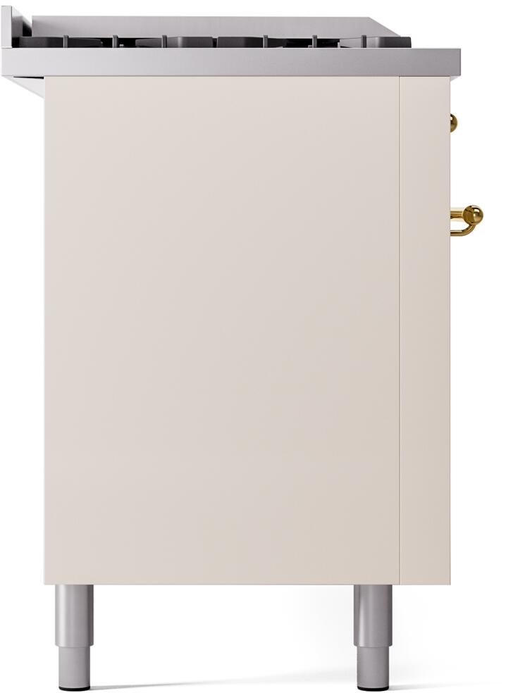 Ilve UP60FSNMPAWGLP Nostalgie Ii 60 Inch Dual Fuel Liquid Propane Freestanding Range In Antique White With Brass Trim