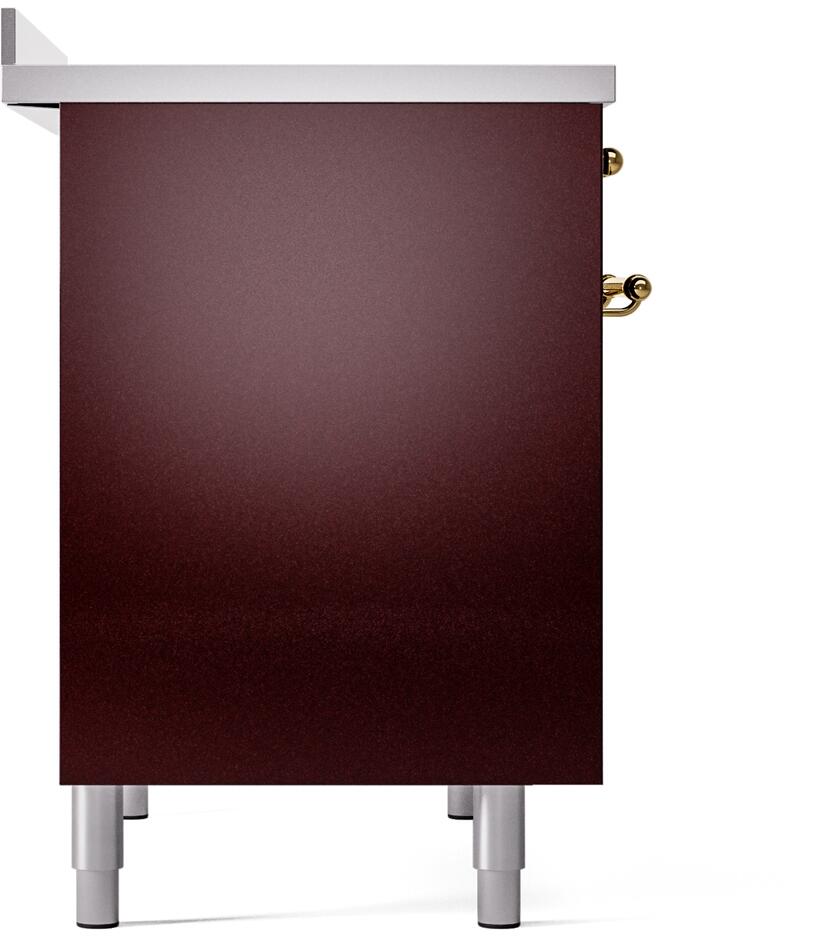 Ilve UPDI406NMPBUG Nostalgie Ii 40 Inch Electric Freestanding Range In Burgundy With Brass Trim