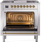 Ilve UP36FNMPSSG Nostalgie Ii 36 Inch Dual Fuel Natural Gas Freestanding Range In Stainless Steel With Brass Trim