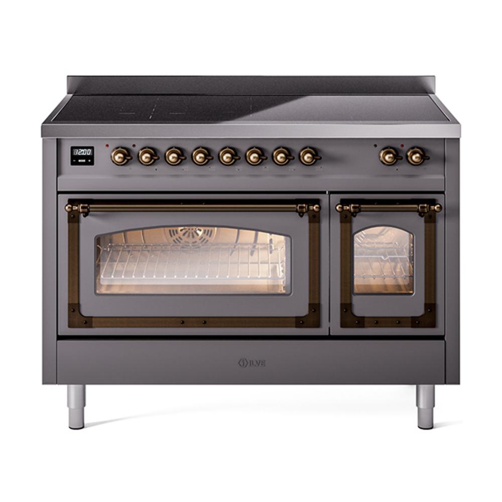 Ilve UNI486NMPMGB Ilve Uni486Nmpmgb Nostalgie Ii Noblesse 48" Induction Range (Triple Glass Door, Graphite Matte, Burnished)