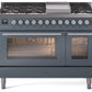 Ilve UP48FWMPBGLP Professional Plus Ii 48 Inch Dual Fuel Liquid Propane Freestanding Range In Blue Grey With Trim