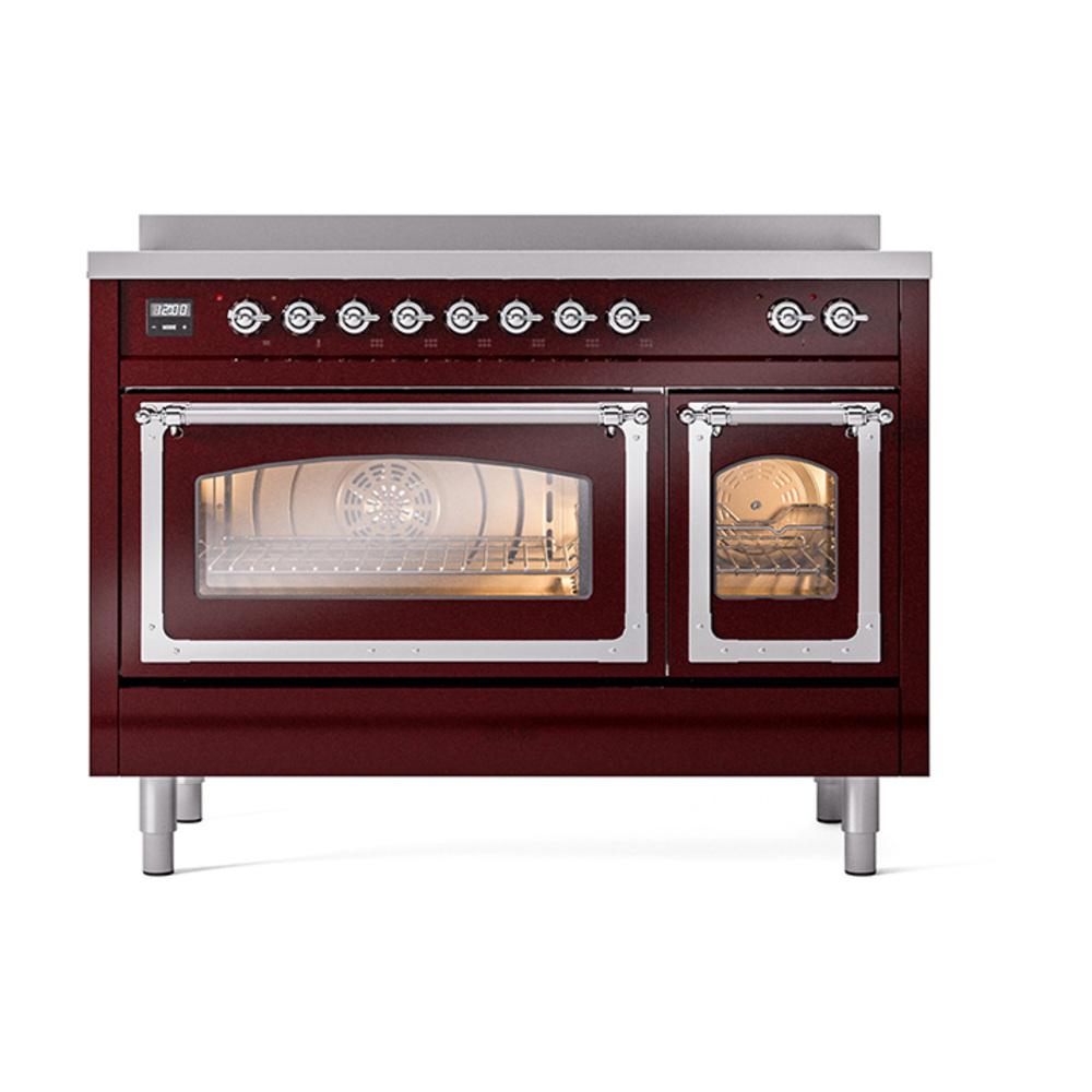 Ilve UNI486NMPBUC Ilve Uni486Nmpbuc Nostalgie Ii Noblesse 48" Induction Range (Triple Glass Door, Burgundy, Chrome)