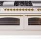 Ilve UP60FSNMPAWG Nostalgie Ii 60 Inch Dual Fuel Natural Gas Freestanding Range In Antique White With Brass Trim