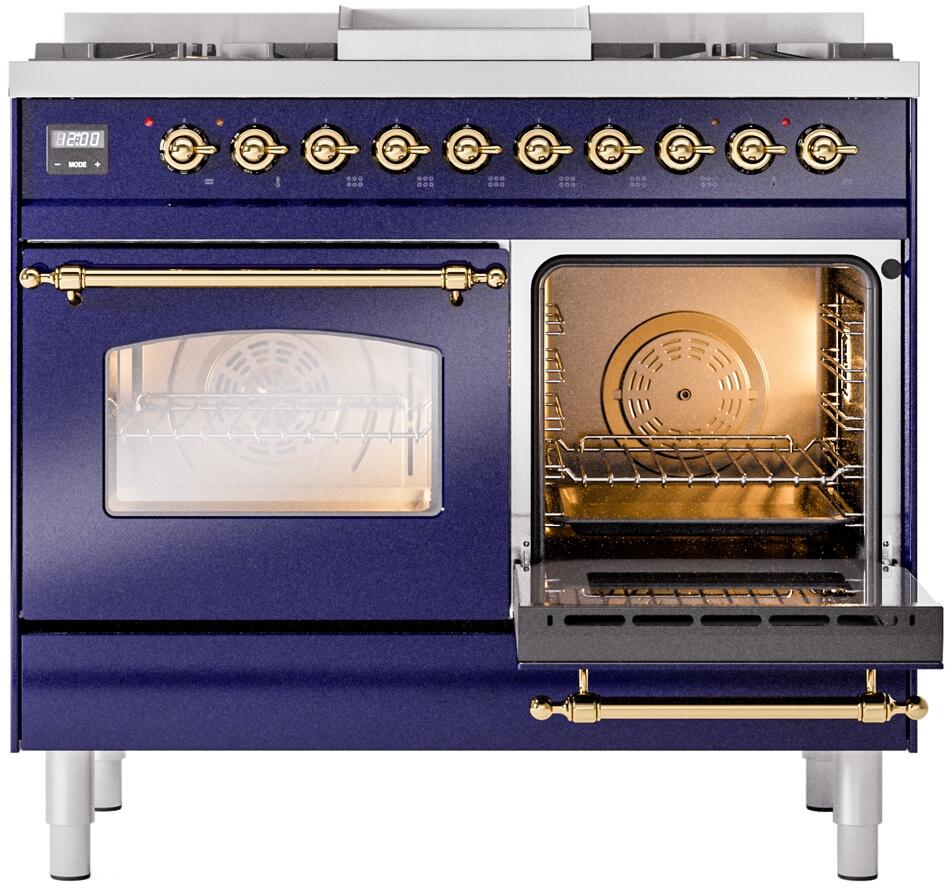 Ilve UPD40FNMPMBGLP Nostalgie Ii 40 Inch Dual Fuel Liquid Propane Freestanding Range In Blue With Brass Trim