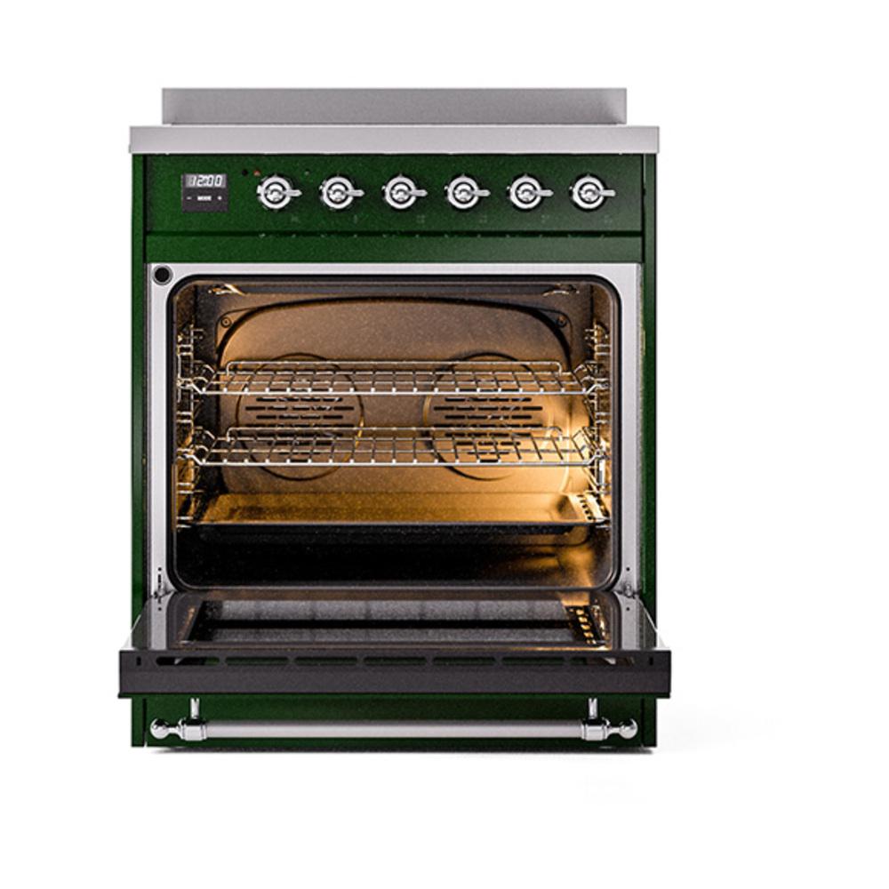 Ilve UNI304NMPEGC Ilve Uni304Nmpegc Nostalgie Ii Noblesse 30" Induction Range (Triple Glass Door, Emerald Green, Chrome)