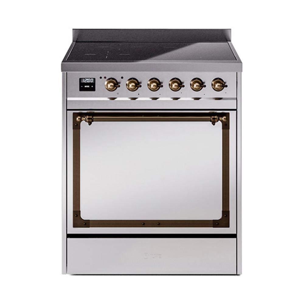 Ilve UNI304QNMPSSB Ilve Uni304Qnmpssb Nostalgie Ii Noblesse 30" Induction Range (Solid Door, Stainless Steel, Burnished)