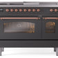 Ilve UP48FSNMPMGP Nostalgie Ii 48 Inch Dual Fuel Natural Gas Freestanding Range In Matte Graphite With Copper Trim