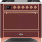 Ilve UM09FDQNS3BUP Majestic Ii 36 Inch Dual Fuel Natural Gas Freestanding Range In Burgundy With Copper Trim