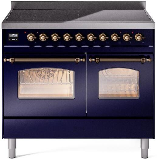 Ilve UPDI406NMPMBB Nostalgie Ii 40 Inch Electric Freestanding Range In Blue With Bronze Trim