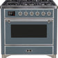 Ilve UM09FDNS3BGCLP Majestic Ii 36 Inch Dual Fuel Liquid Propane Freestanding Range In Blue Grey With Chrome Trim