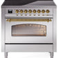 Ilve UPI366NMPSSG Nostalgie Ii 36 Inch Electric Freestanding Range In Stainless Steel With Brass Trim