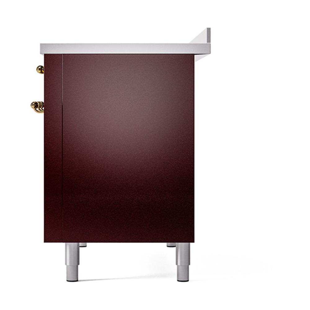 Ilve UNI486QNMPBUG Ilve Uni486Qnmpbug Nostalgie Ii Noblesse 48" Induction Range (Solid Door, Burgundy, Brass)