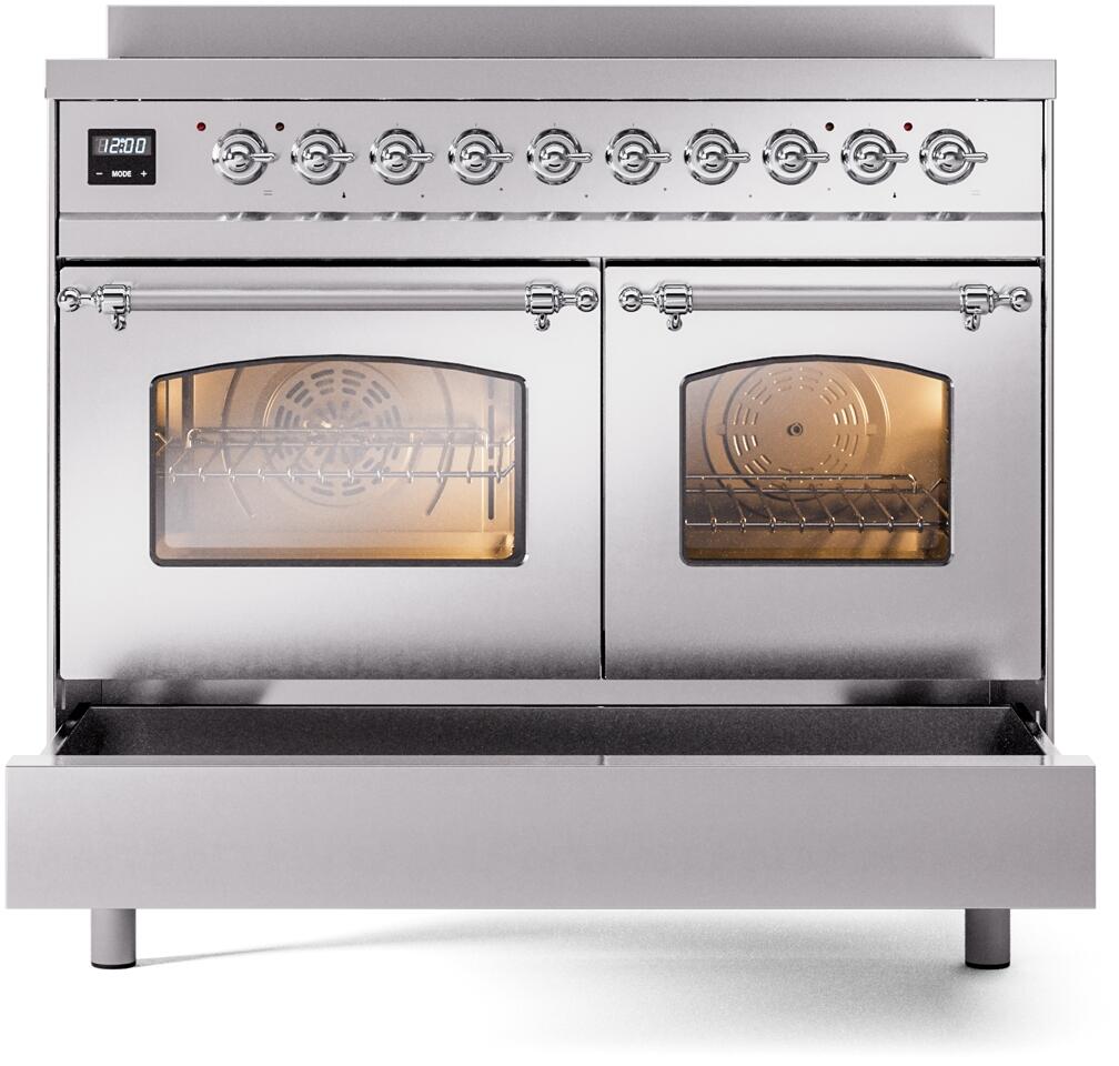 Ilve UPDI406NMPSSC Nostalgie Ii 40 Inch Electric Freestanding Range In Stainless Steel With Chrome Trim