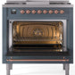 Ilve UP36FNMPBGP Nostalgie Ii 36 Inch Dual Fuel Natural Gas Freestanding Range In Blue Grey With Copper Trim