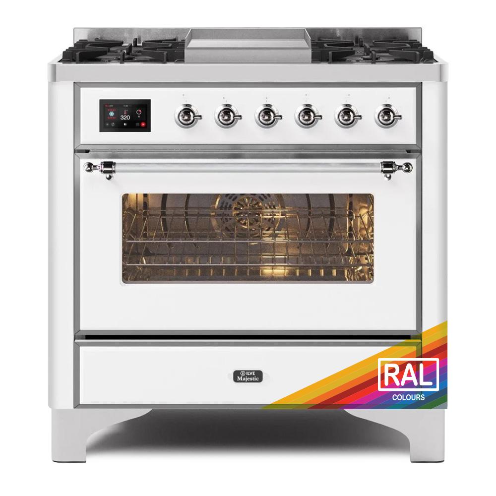 Ilve UM09FDNS3RAC Ilve Majestic Ii 36 Um09Fdns3Rac Freestanding Dual Fuel Range With 6 Sealed Burners Yes Single Oven With Triple Glass Door In Ral Color With Chrome Knobs