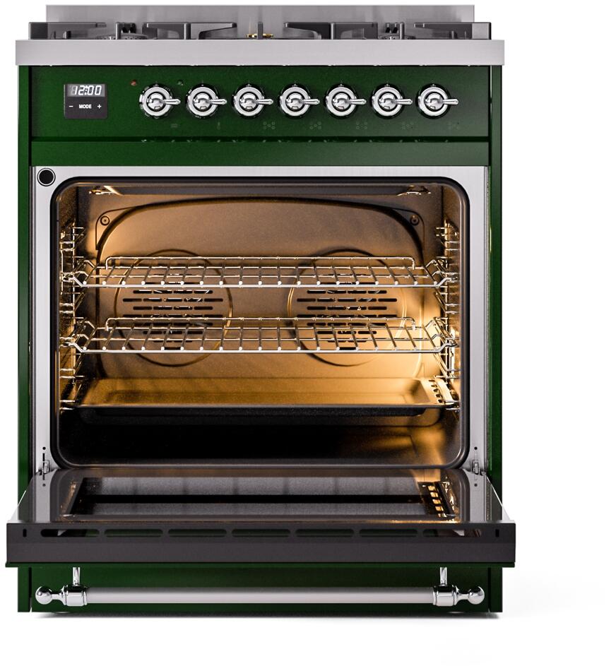 Ilve UP30NMPEGCLP Nostalgie Ii 30 Inch Dual Fuel Liquid Propane Freestanding Range In Emerald Green With Chrome Trim