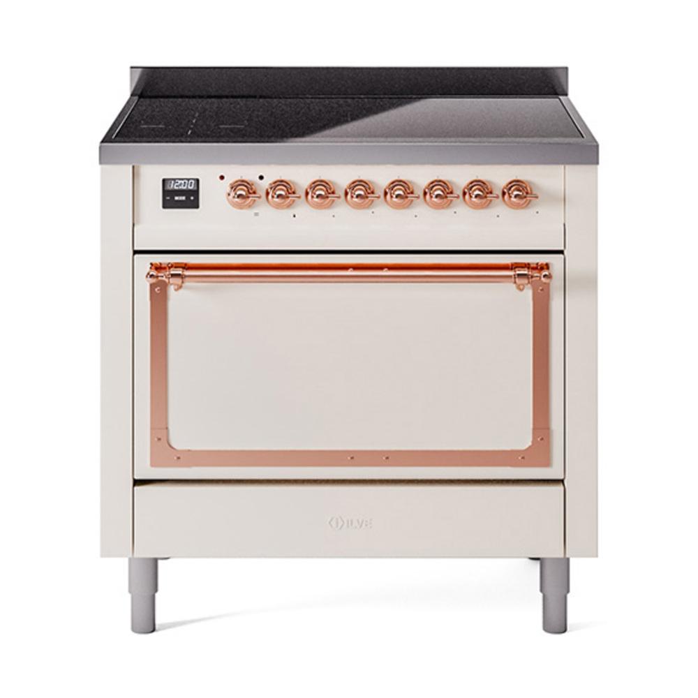 Ilve UNI366QNMPAWP Ilve Uni366Qnmpawp Nostalgie Ii Noblesse 36" Induction Range (Solid Door, Antique White, Copper)