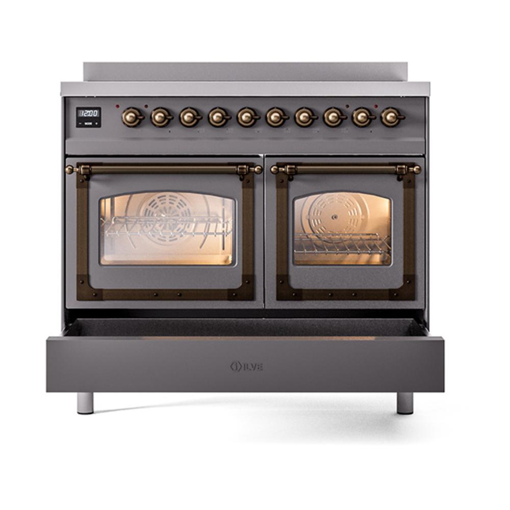 Ilve UNDI406NMPMGB Ilve Undi406Nmpmgb Nostalgie Ii Noblesse 40" Induction Range (Triple Glass Door, Graphite Matte, Burnished)