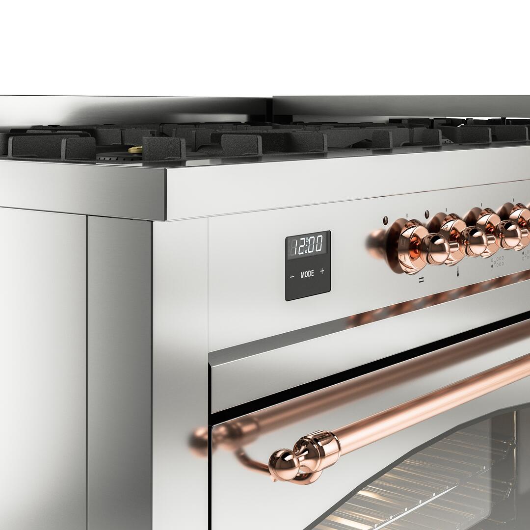 Ilve UP60FNMPSSPLP Nostalgie Ii 60 Inch Dual Fuel Liquid Propane Freestanding Range In Stainless Steel With Copper Trim