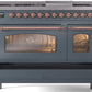 Ilve UP48FNMPBGP Nostalgie Ii 48 Inch Dual Fuel Natural Gas Freestanding Range In Blue Grey With Copper Trim