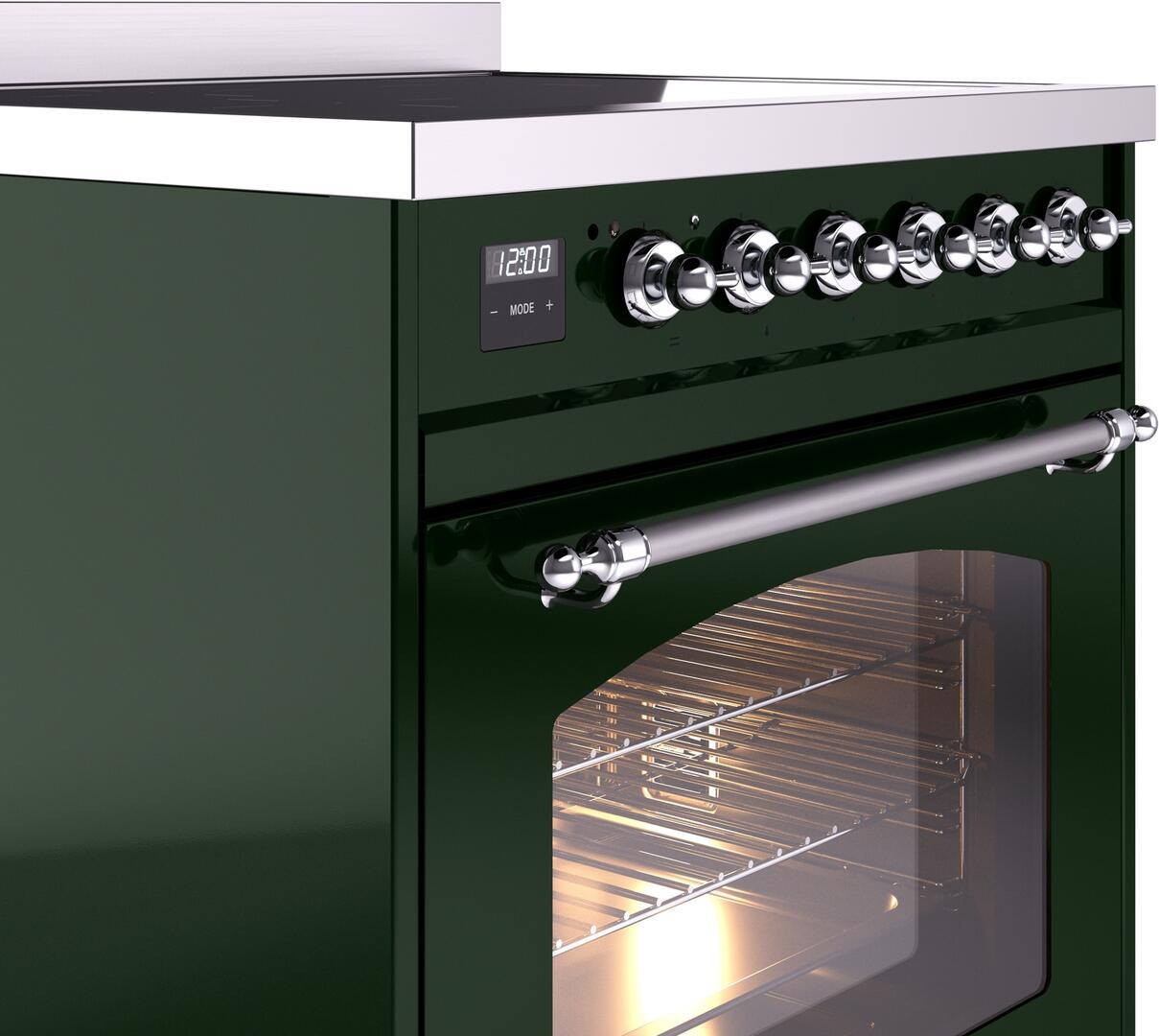 Ilve UPI304NMPEGC Nostalgie Ii 30 Inch Electric Freestanding Range In Emerald Green With Chrome Trim