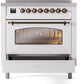 Ilve UPI366NMPWHB Nostalgie Ii 36 Inch Electric Freestanding Range In White With Bronze Trim